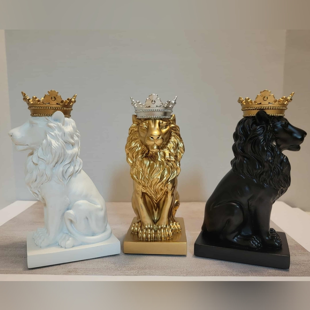 ARTGENIUS Set Of 3 Crowned Lion Statues - Picture 4 of 10